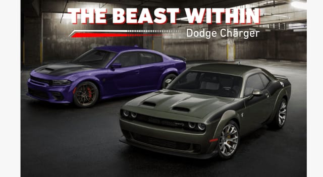 Email hero: The Beast Within, two muscle cars in a parking garage