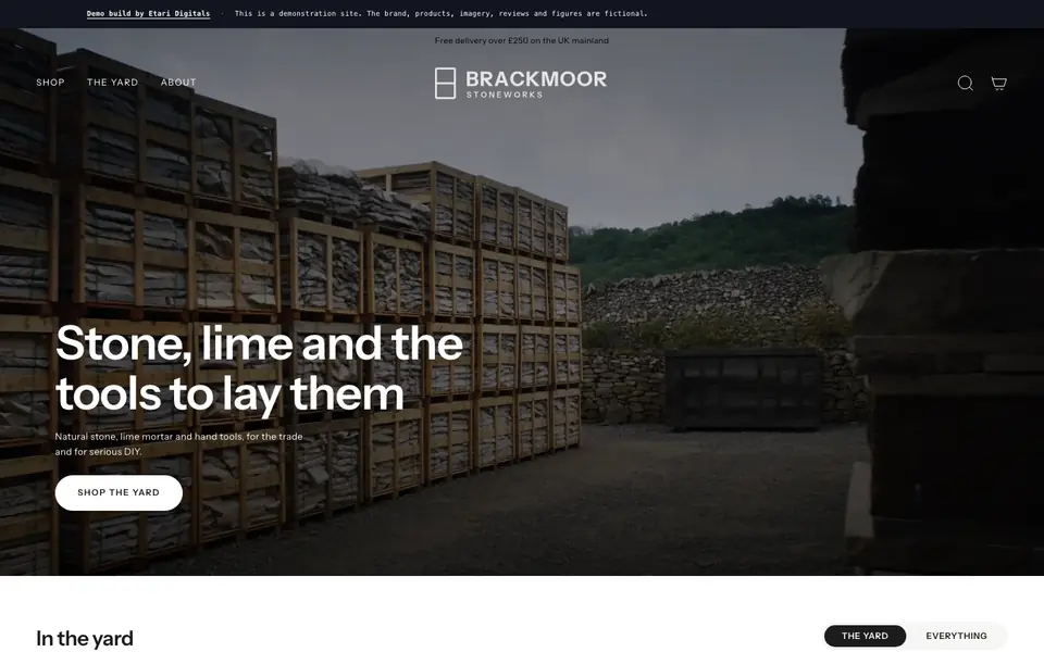 Brackmoor Stoneworks demo, desktop view