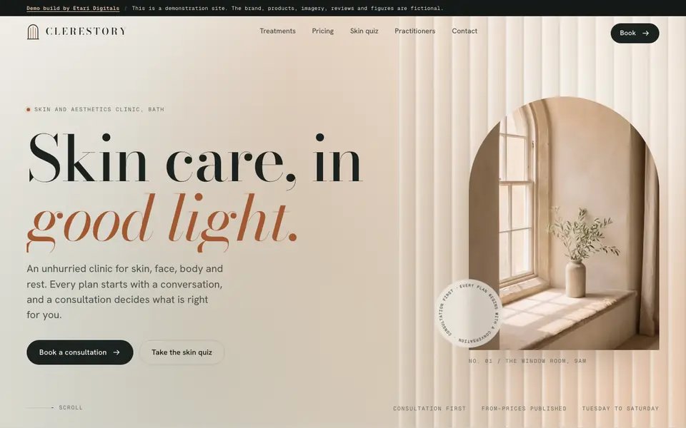 Clerestory demo, desktop view
