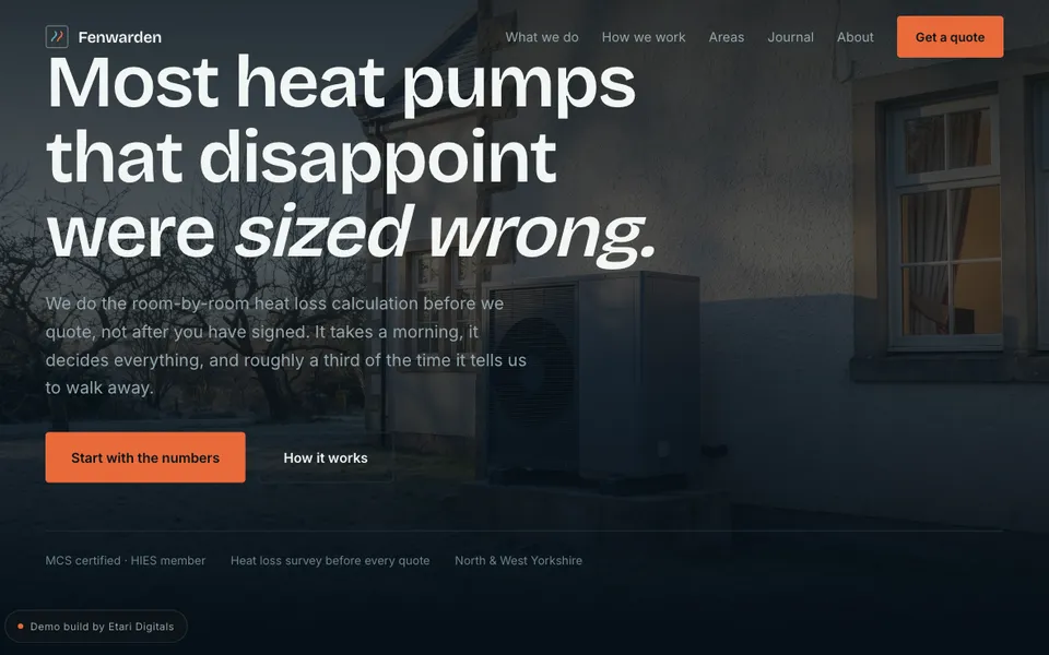 Demo van Fenwarden Energy, desktopweergave