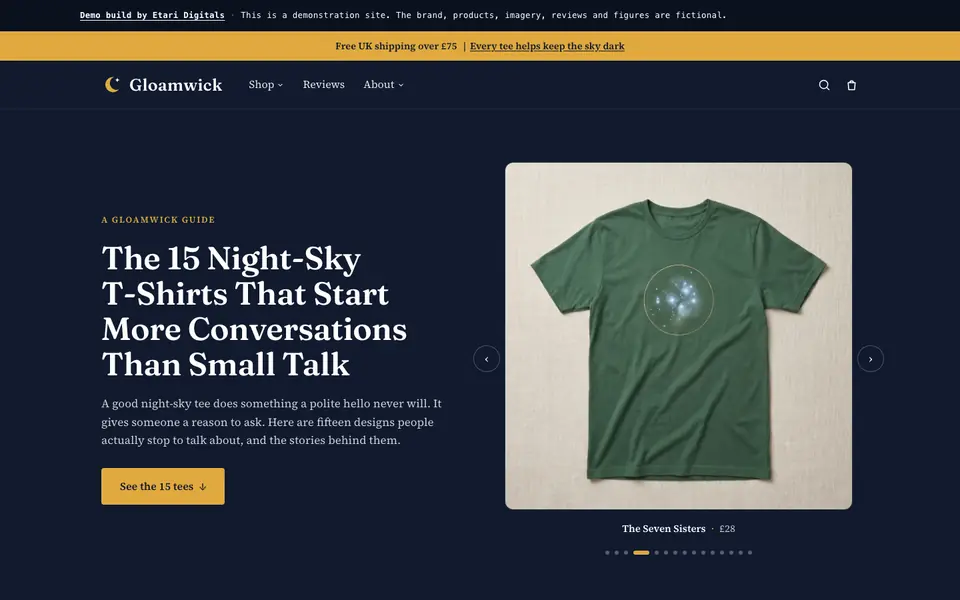 Gloamwick (tee rundown) demo, desktop view