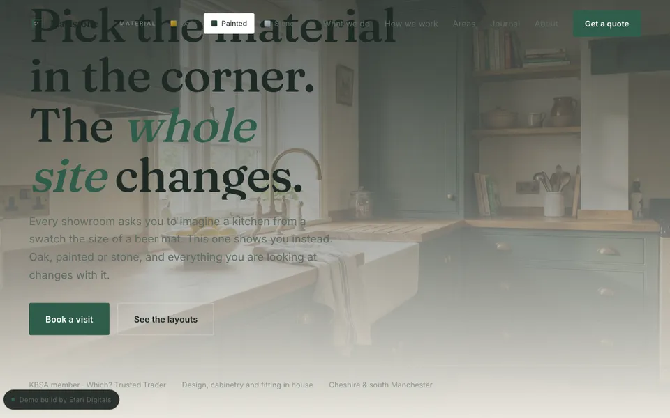 Demo van Marlstone Kitchens, desktopweergave
