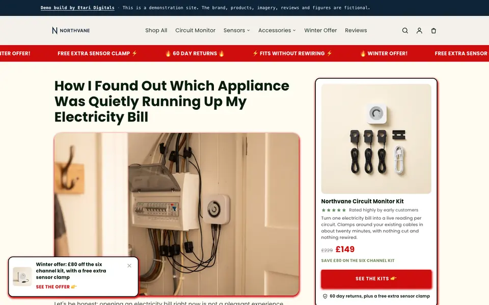 Northvane Energy demo, desktop view