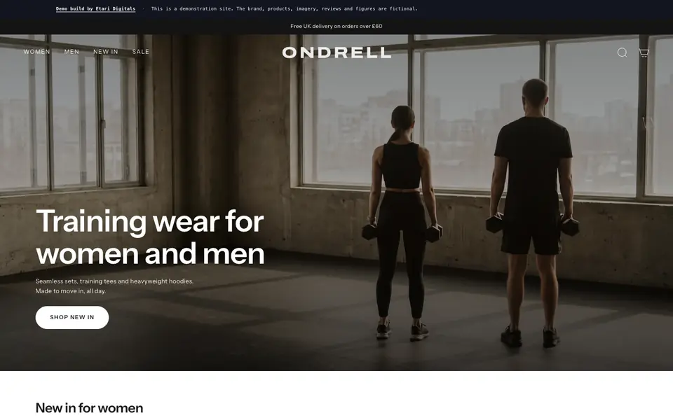 Ondrell demo, desktop view
