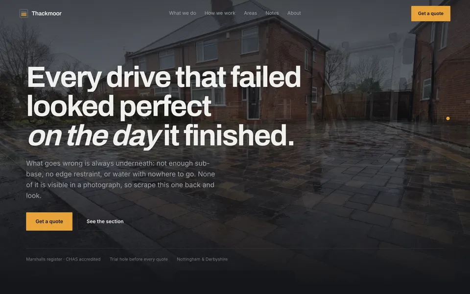 Demo van Thackmoor Surfacing, desktopweergave