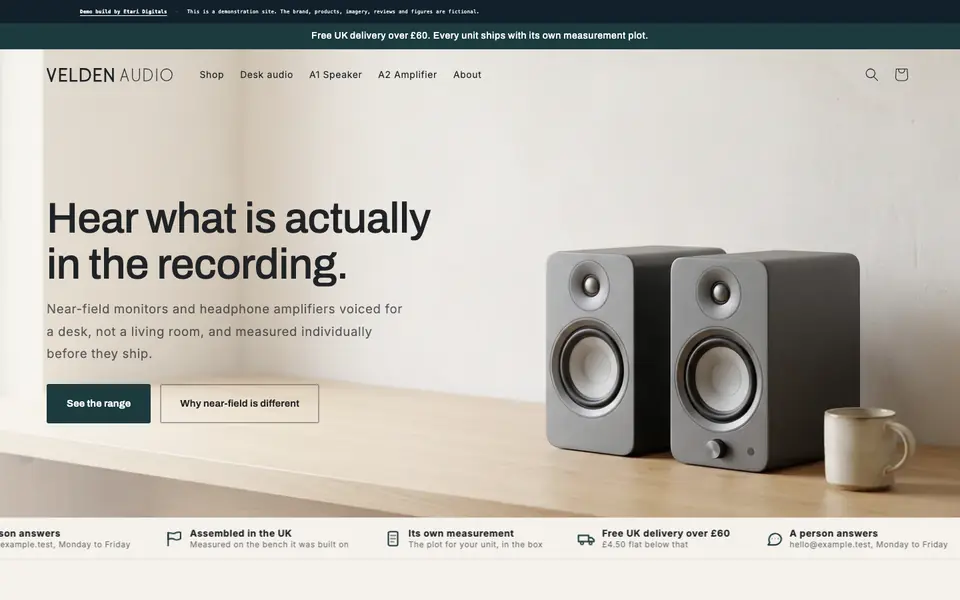 Velden Audio demo, desktop view