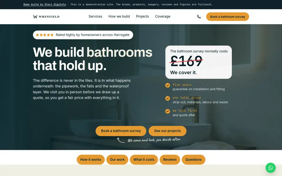 Wrenfield Bathrooms demo, desktop view